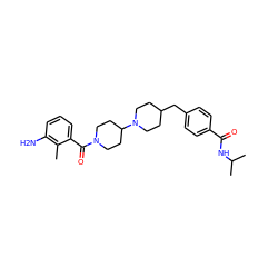 Cc1c(N)cccc1C(=O)N1CCC(N2CCC(Cc3ccc(C(=O)NC(C)C)cc3)CC2)CC1 ZINC000029475263