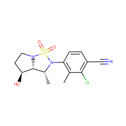 Cc1c(N2[C@H](C)[C@@H]3[C@@H](O)CCN3S2(=O)=O)ccc(C#N)c1Cl ZINC000028822683