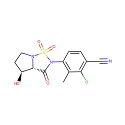 Cc1c(N2C(=O)[C@@H]3[C@@H](O)CCN3S2(=O)=O)ccc(C#N)c1Cl ZINC000028822678