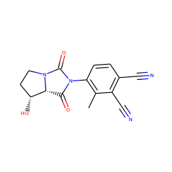 Cc1c(N2C(=O)[C@@H]3[C@H](O)CCN3C2=O)ccc(C#N)c1C#N ZINC000028704389