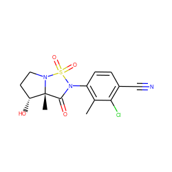 Cc1c(N2C(=O)[C@]3(C)[C@H](O)CCN3S2(=O)=O)ccc(C#N)c1Cl ZINC000028822679