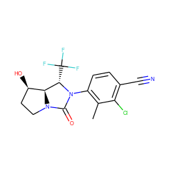 Cc1c(N2C(=O)N3CC[C@@H](O)[C@H]3[C@@H]2C(F)(F)F)ccc(C#N)c1Cl ZINC000014967241