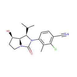 Cc1c(N2C(=O)N3CC[C@@H](O)[C@H]3[C@H]2C(C)C)ccc(C#N)c1Cl ZINC000014967251