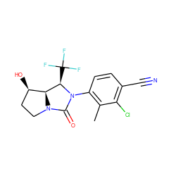 Cc1c(N2C(=O)N3CC[C@@H](O)[C@H]3[C@H]2C(F)(F)F)ccc(C#N)c1Cl ZINC000014967248