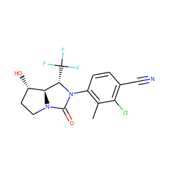 Cc1c(N2C(=O)N3CC[C@H](O)[C@H]3[C@@H]2C(F)(F)F)ccc(C#N)c1Cl ZINC000014967217