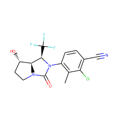 Cc1c(N2C(=O)N3CC[C@H](O)[C@H]3[C@H]2C(F)(F)F)ccc(C#N)c1Cl ZINC000014967229