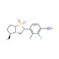 Cc1c(N2C[C@@H]3[C@@H](O)CCN3S2(=O)=O)ccc(C#N)c1Cl ZINC000028822681