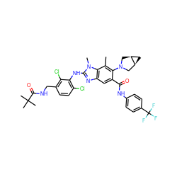 Cc1c(N2C[C@H]3C[C@H]3C2)c(C(=O)Nc2ccc(C(F)(F)F)cc2)cc2nc(Nc3c(Cl)ccc(CNC(=O)C(C)(C)C)c3Cl)n(C)c12 ZINC000169701023