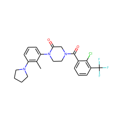 Cc1c(N2CCCC2)cccc1N1CCN(C(=O)c2cccc(C(F)(F)F)c2Cl)CC1=O ZINC000059298057