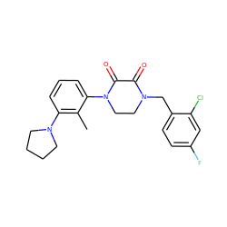 Cc1c(N2CCCC2)cccc1N1CCN(Cc2ccc(F)cc2Cl)C(=O)C1=O ZINC000095565681