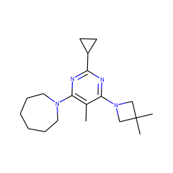 Cc1c(N2CCCCCC2)nc(C2CC2)nc1N1CC(C)(C)C1 ZINC000096318544