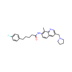 Cc1c(NC(=O)CCCCc2ccc(F)cc2)ccc2cc(CN3CCCC3)cnc12 ZINC000084671665