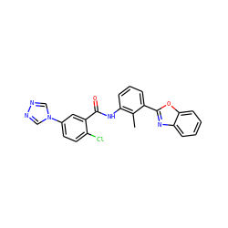 Cc1c(NC(=O)c2cc(-n3cnnc3)ccc2Cl)cccc1-c1nc2ccccc2o1 ZINC000000679782