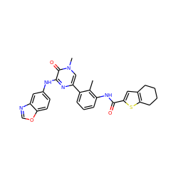 Cc1c(NC(=O)c2cc3c(s2)CCCC3)cccc1-c1cn(C)c(=O)c(Nc2ccc3ocnc3c2)n1 ZINC000299863799