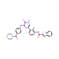 Cc1c(NC(=O)c2cc3ccccc3s2)cccc1-c1cn(C)c(=O)c(Nc2ccc(C(=O)N3CCOCC3)cc2)n1 ZINC000115156798