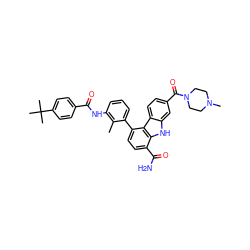 Cc1c(NC(=O)c2ccc(C(C)(C)C)cc2)cccc1-c1ccc(C(N)=O)c2[nH]c3cc(C(=O)N4CCN(C)CC4)ccc3c12 ZINC000113170851