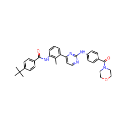 Cc1c(NC(=O)c2ccc(C(C)(C)C)cc2)cccc1-c1ccnc(Nc2ccc(C(=O)N3CCOCC3)cc2)n1 ZINC000140621537