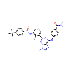 Cc1c(NC(=O)c2ccc(C(C)(C)C)cc2)cccc1-c1nc(Nc2ccc(C(=O)N(C)C)cc2)c2ncn(C)c2n1 ZINC000169341145