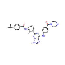 Cc1c(NC(=O)c2ccc(C(C)(C)C)cc2)cccc1-c1nc(Nc2ccc(C(=O)N3CCNCC3)cc2)c2ncn(C)c2n1 ZINC000169340187