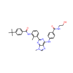 Cc1c(NC(=O)c2ccc(C(C)(C)C)cc2)cccc1-c1nc(Nc2ccc(C(=O)NCCO)cc2)c2ncn(C)c2n1 ZINC000169341148