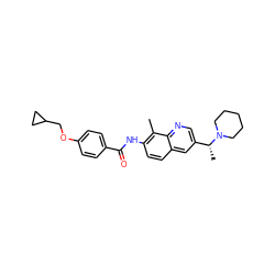 Cc1c(NC(=O)c2ccc(OCC3CC3)cc2)ccc2cc([C@@H](C)N3CCCCC3)cnc12 ZINC000084705133