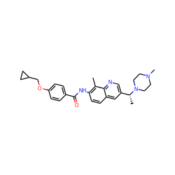 Cc1c(NC(=O)c2ccc(OCC3CC3)cc2)ccc2cc([C@@H](C)N3CCN(C)CC3)cnc12 ZINC000084688164