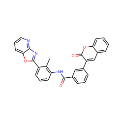 Cc1c(NC(=O)c2cccc(-c3cc4ccccc4oc3=O)c2)cccc1-c1nc2ncccc2o1 ZINC000006428461