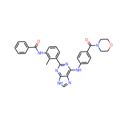 Cc1c(NC(=O)c2ccccc2)cccc1-c1nc(Nc2ccc(C(=O)N3CCOCC3)cc2)c2nc[nH]c2n1 ZINC000169341174