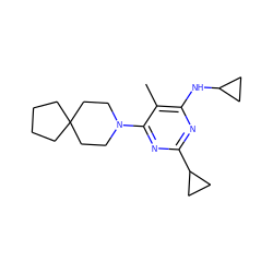 Cc1c(NC2CC2)nc(C2CC2)nc1N1CCC2(CCCC2)CC1 ZINC000034802252