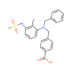 Cc1c(NS(C)(=O)=O)cccc1N(Cc1ccccc1)Cc1ccc(C(=O)O)cc1 ZINC000026291353