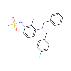 Cc1c(NS(C)(=O)=O)cccc1N(Cc1ccccc1)Cc1ccc(F)cc1 ZINC000026279932