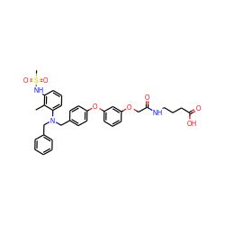 Cc1c(NS(C)(=O)=O)cccc1N(Cc1ccccc1)Cc1ccc(Oc2cccc(OCC(=O)NCCCC(=O)O)c2)cc1 ZINC000028362538