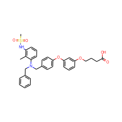 Cc1c(NS(C)(=O)=O)cccc1N(Cc1ccccc1)Cc1ccc(Oc2cccc(OCCCC(=O)O)c2)cc1 ZINC000028369386