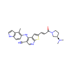 Cc1c(Nc2c(C#N)cnc3sc(/C=C/C(=O)N4CC[C@@H](N(C)C)C4)cc23)ccc2[nH]ccc12 ZINC000040915686