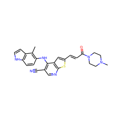 Cc1c(Nc2c(C#N)cnc3sc(/C=C/C(=O)N4CCN(C)CC4)cc23)ccc2[nH]ccc12 ZINC000040918334