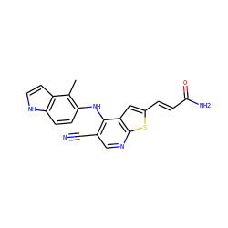 Cc1c(Nc2c(C#N)cnc3sc(/C=C/C(N)=O)cc23)ccc2[nH]ccc12 ZINC000040917533