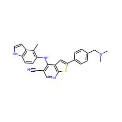 Cc1c(Nc2c(C#N)cnc3sc(-c4ccc(CN(C)C)cc4)cc23)ccc2[nH]ccc12 ZINC000035322355