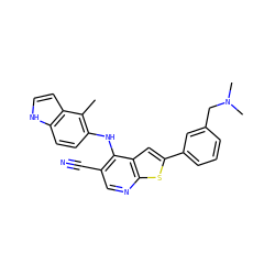 Cc1c(Nc2c(C#N)cnc3sc(-c4cccc(CN(C)C)c4)cc23)ccc2[nH]ccc12 ZINC000029046314