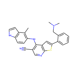 Cc1c(Nc2c(C#N)cnc3sc(-c4ccccc4CN(C)C)cc23)ccc2[nH]ccc12 ZINC000035310445