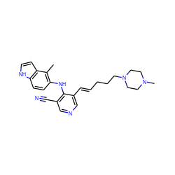 Cc1c(Nc2c(C#N)cncc2/C=C/CCCN2CCN(C)CC2)ccc2[nH]ccc12 ZINC000045386328