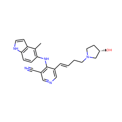 Cc1c(Nc2c(C#N)cncc2/C=C/CCN2CC[C@H](O)C2)ccc2[nH]ccc12 ZINC000045351866