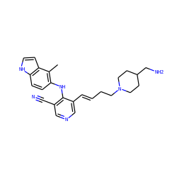 Cc1c(Nc2c(C#N)cncc2/C=C/CCN2CCC(CN)CC2)ccc2[nH]ccc12 ZINC000045358094