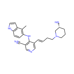 Cc1c(Nc2c(C#N)cncc2/C=C/CCN2CCC[C@@H](N)C2)ccc2[nH]ccc12 ZINC000043207091