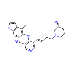 Cc1c(Nc2c(C#N)cncc2/C=C/CCN2CCC[C@H](N)C2)ccc2[nH]ccc12 ZINC000045353821