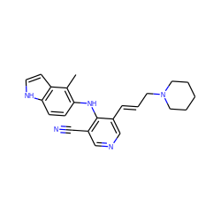 Cc1c(Nc2c(C#N)cncc2/C=C/CN2CCCCC2)ccc2[nH]ccc12 ZINC000045355009