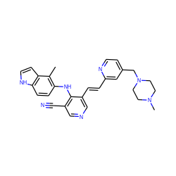 Cc1c(Nc2c(C#N)cncc2/C=C/c2cc(CN3CCN(C)CC3)ccn2)ccc2[nH]ccc12 ZINC000049045459