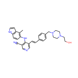 Cc1c(Nc2c(C#N)cncc2/C=C/c2ccc(CN3CCN(CCO)CC3)cc2)ccc2[nH]ccc12 ZINC000049034645