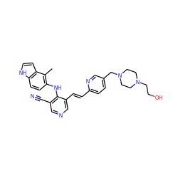 Cc1c(Nc2c(C#N)cncc2/C=C/c2ccc(CN3CCN(CCO)CC3)cn2)ccc2[nH]ccc12 ZINC000049066405