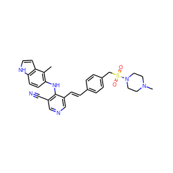 Cc1c(Nc2c(C#N)cncc2/C=C/c2ccc(CS(=O)(=O)N3CCN(C)CC3)cc2)ccc2[nH]ccc12 ZINC000049037586