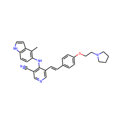 Cc1c(Nc2c(C#N)cncc2/C=C/c2ccc(OCCN3CCCC3)cc2)ccc2[nH]ccc12 ZINC000045303277